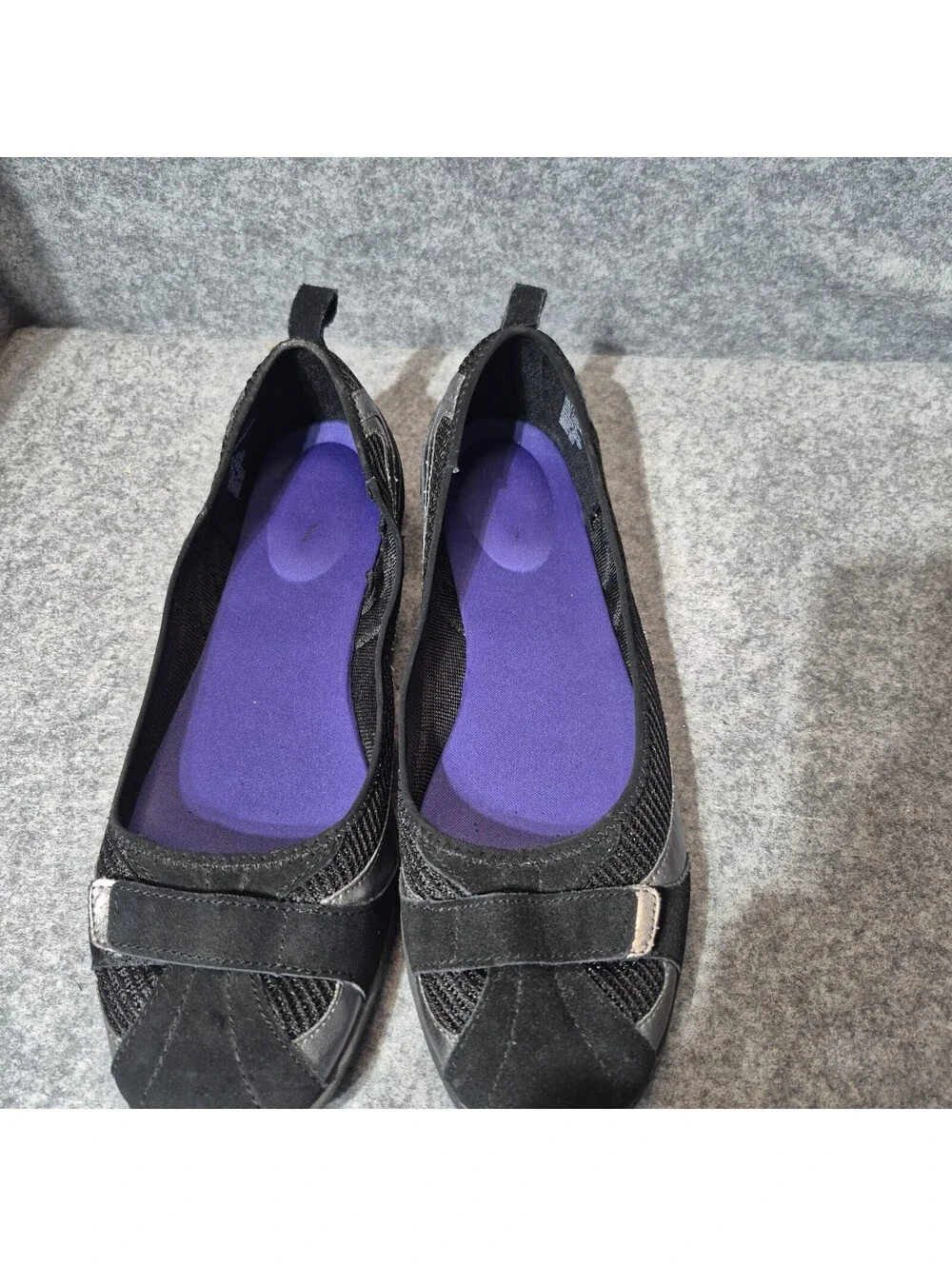 Croft & Barrow Elm Slip On Adjustable Ballet Flats 11 Med Black Silver